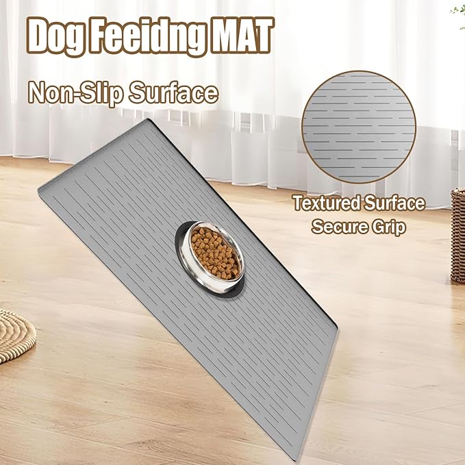 40"x30" Extra Large Silicone Pet Food Mat, XXL Pet Feeding Mat with Raised Edges, Waterproof Dog Bowl Mat for Food and Water, Cat and Dog Placemat for Floors, Light Brown