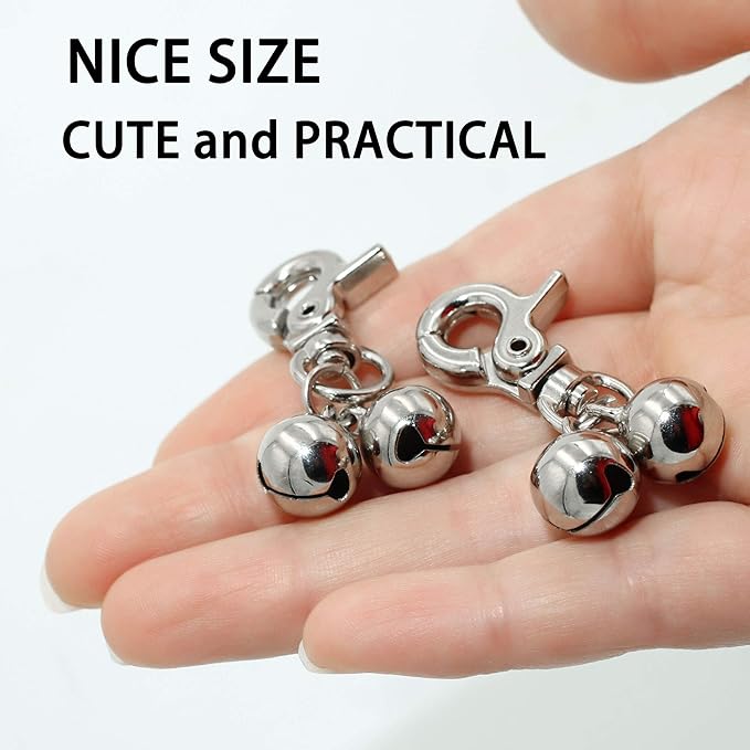 Bells for Dog Collars - 2 Pack Stainless Steel Bell Necklace for Dogs & Cat - Pet Pendant Accessories Training Collar Charm with Heavy Duty Snap Clips, Silver Christmas Gift