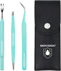 Tick Removal Tool Kit for Dogs, Cats & Humans – Stainless Steel Tick Tweezer, Fork & Dual-Head Clamp with Leather Pouch, Safe & Easy Tick Remover for Pets, Ideal for Grooming & Outdoor Travel