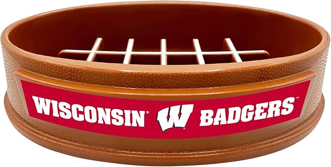 NCAA Super-Bowl - Wisconsin Badgers Slow Feeder Dog Bowl. Football Design Slow Feeding Cat Bowl for Healthy Digestion. Non-Slip Pet Bowl for Large & Small Dogs & Cats