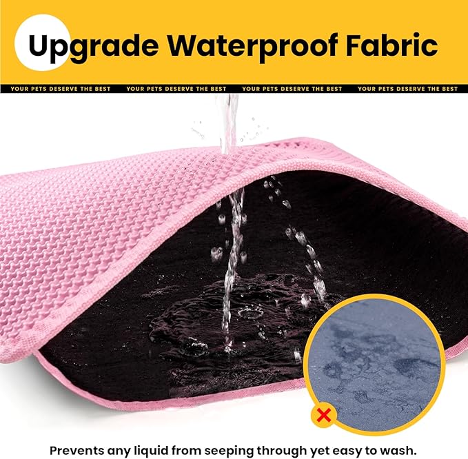 Cat Litter Mat New Size 23.6"x14.6" for Small Spaces, Upgrade Super Waterproof Back Layer Litter Box Mat, Non Slip, Durable, Soft on Paws Kitty Trapping Matt, Pink