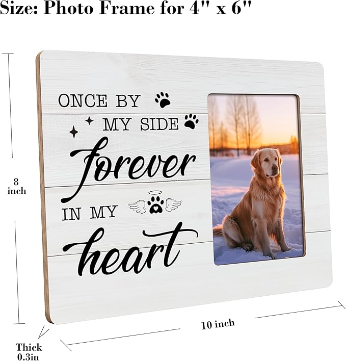 Pet Memorial Gifts for Dogs Sympathy, Loss of Dog Gift Picture Frame, Once by My Side Forever in My Heart Frames Fits 4x6 Photo