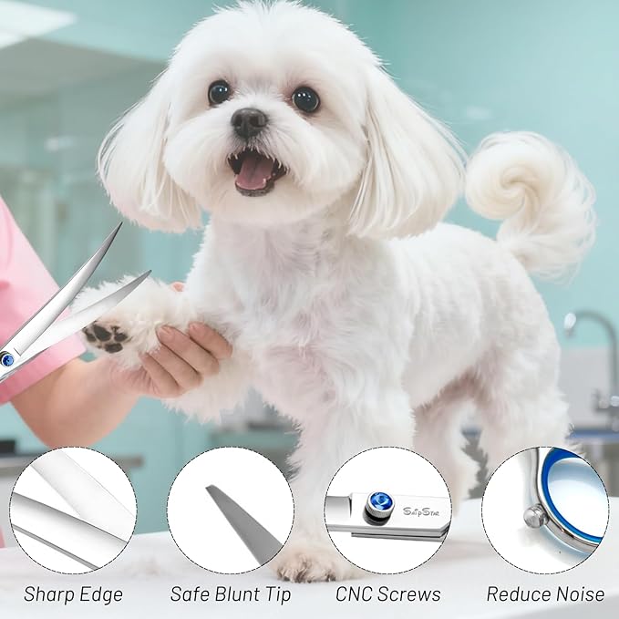 7.5inch 25° Curved Dog Grooming Scissors Professional, Japanese VG10 Stainless Steel Sharp Dog Scissors for Grooming Groomer, Comfortable Ergonomic Handle, Pet Shears for Dogs Cats Face Paws Cutting