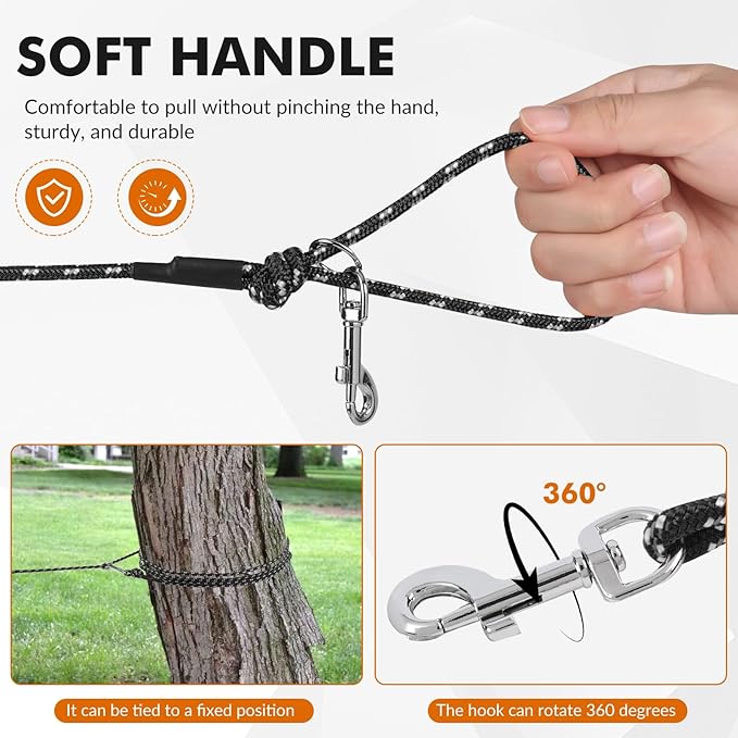 30FT Reflective Cat Leash,Escape Proof Long Training Lead for Cats Kittens & Small Pets,Durable Outdoor Walking Leash with Waste Bag Dispenser(Black)