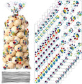 Blulu 100 Pieces Dog Treat Bags Puppy Party Favor Pet Paw Cone Cellophane Bags Candy Heat SealableDog Paw Gift with 100 Pieces Silver Twist Ties for Pet Cat Treat Party Favor(Rainbow Color)