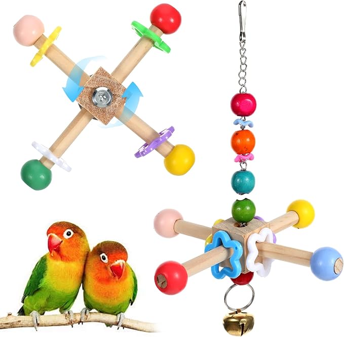 2 Pcs Bird Spinner Toys for Parrots with Bells, Parrot Chewing Hanging Toys for Small and Medium Birds, Parakeet, Cockatiel, Conure, Lovebird, Budgie, Cage Toy