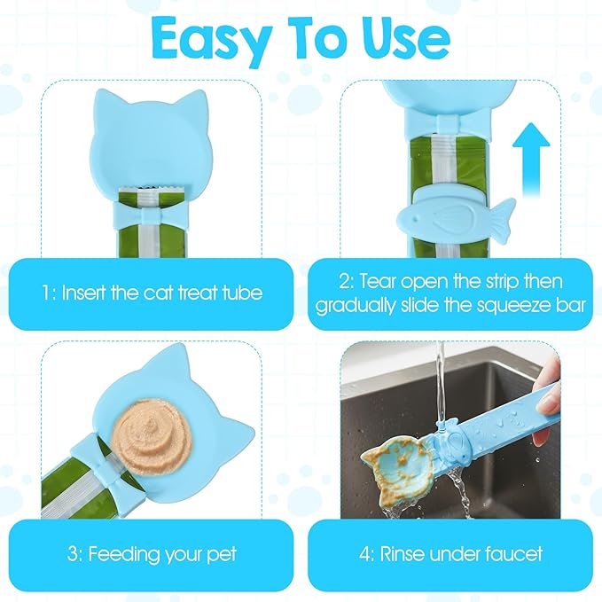 Cat Treat Spoon Squeeze,10.43 X 2.36 In Cute Cat Treat Feeder Spoon, Multifunctional Durable Cats Treats Feeder Spoons, Comfortable Grip,Suitable for Cats Liquid Treats and Wet Food, Blue