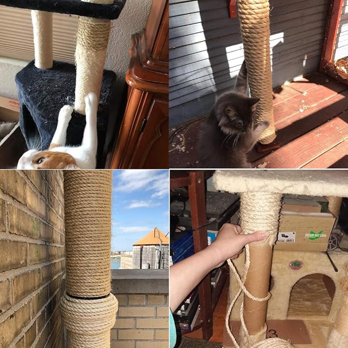 Sisal Rope for Cat Scratchers, Cats Tree,Cat Scratching Sisal Rope Natural Jute Hemp Rope, Ideal for Replace Scratching Post, Repair Cat Tree, DIY Projects 6mm,Creat Toy for Cat (10m /33Feet)