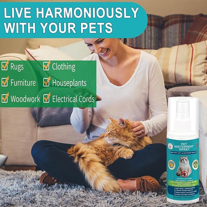 Cat Deterrent Spray, Cat Scratch Deterrent Spray for Furniture Protection, Sofas, Rugs, Curtain - - for Indoor & Outdoor Cats Behavior Training Prevent Urine Marking, 7.0 fl.oz 2 Packs