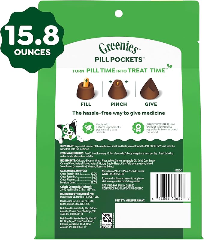 Greenies Pill Pockets for Dogs Large Size, Dog Treat Pouch for Capsule Medication, Hickory Smoke Flavor, 15.8 oz. Pouch
