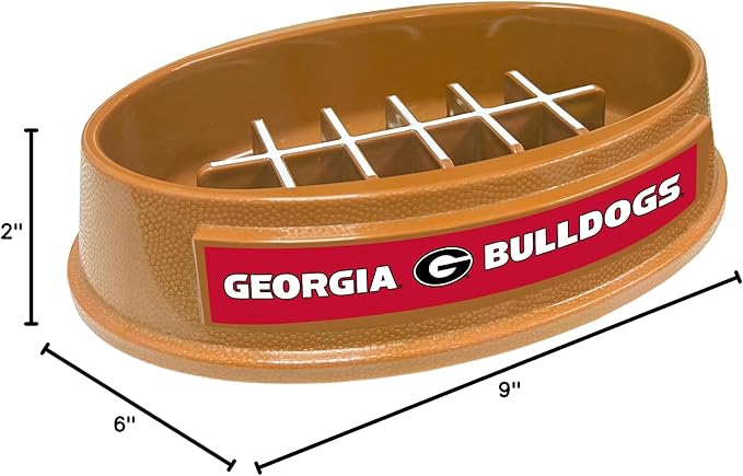 NCAA Super-Bowl - Georgia Bulldogs Slow Feeder Dog Bowl. Football Design Slow Feeding Cat Bowl for Healthy Digestion. Non-Slip Pet Bowl for Large & Small Dogs & Cats