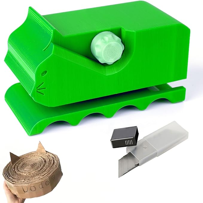 Cardboard Cutter for Cat Scratchers with 10pcs Blade,3D Printed Card Board Cutter Kids DIY Cat Scratchers Cardboard Strip Tool Machine for Cat Lovers (Green)