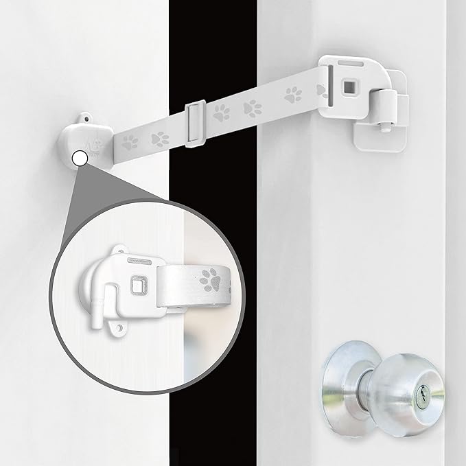 Neobay Adjustable Door Strap and Latch, Damage-Free Cat Door Latch to Keep Large Dog Out of Litter Box, Economical Alternative of Pet Gates and Interior Cat Door, Magnetic 1 Pack