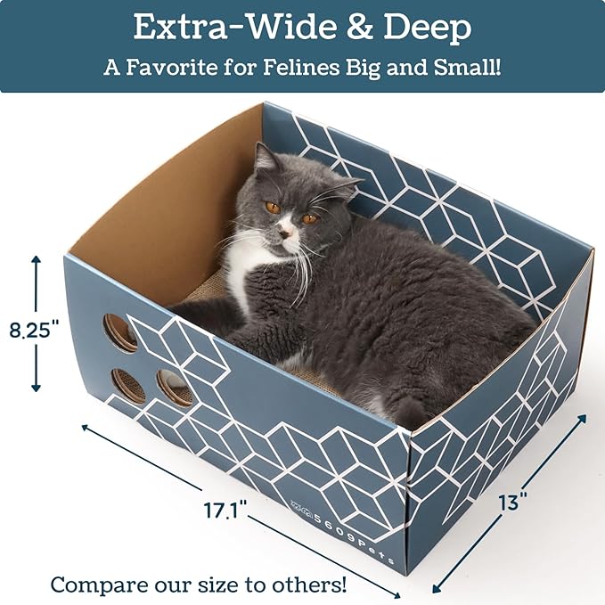 Extra Large Cardboard Cat Scratcher with Refillable Double-Sided Scratch Pad, No‑Mess Cat Scratching Box for Indoor Cats