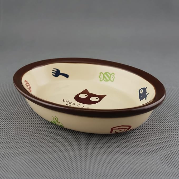 TTCAT Oval Ceramic Cat Food Bowl,Cute Dish,Small Pet Feeding Dishes for Cat,Kitten,Dishwasher Safe.