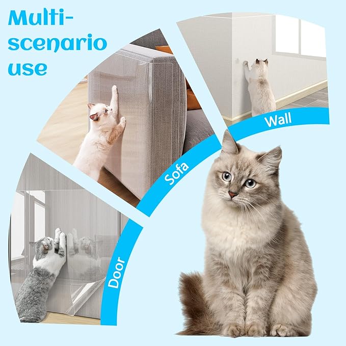 Anti Cat Scratch Furniture Protector, Couch Cat Scratch Protector, Furniture Protectors from Cats for Couch,Walls, Doors with 50 Twist Pins(11.8" x 158")