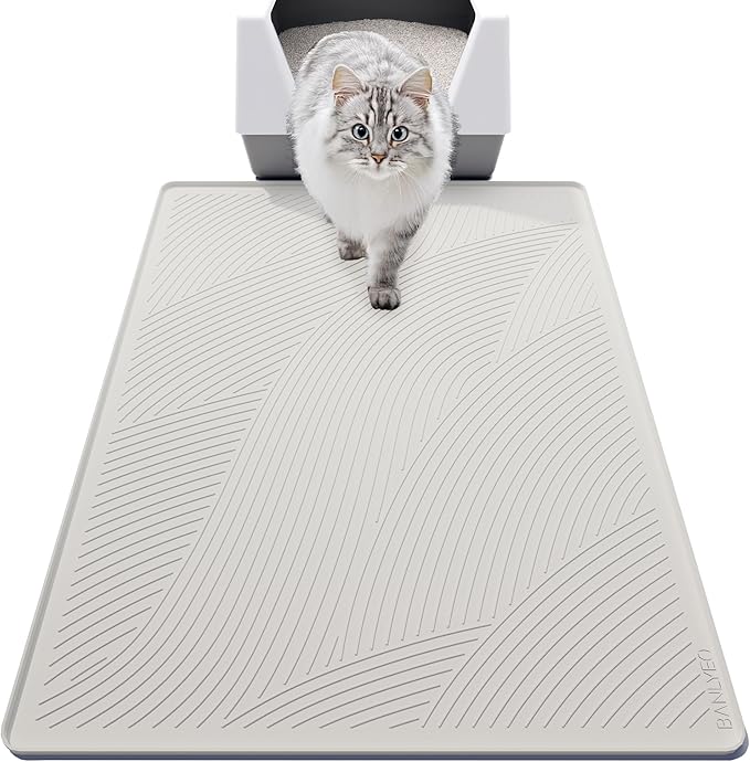 Cat Litter Box Mat - XL Extra Large Size 40 x 30 in, Water Proof, Kitty Litter Trapping Mat, Easy to Clean, Scatter Control, Odorless, Pet Supplies for Indoor Cats, Beige Gray