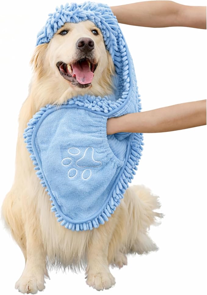 Super Absorbent Microfiber Dog Towel – Large Quick Dry Pet Bath Towel for Drying Dogs After Bathing, Swimming & Grooming – Puppy, Small & Large Dog Bath Supplies-Coffee (Blue)