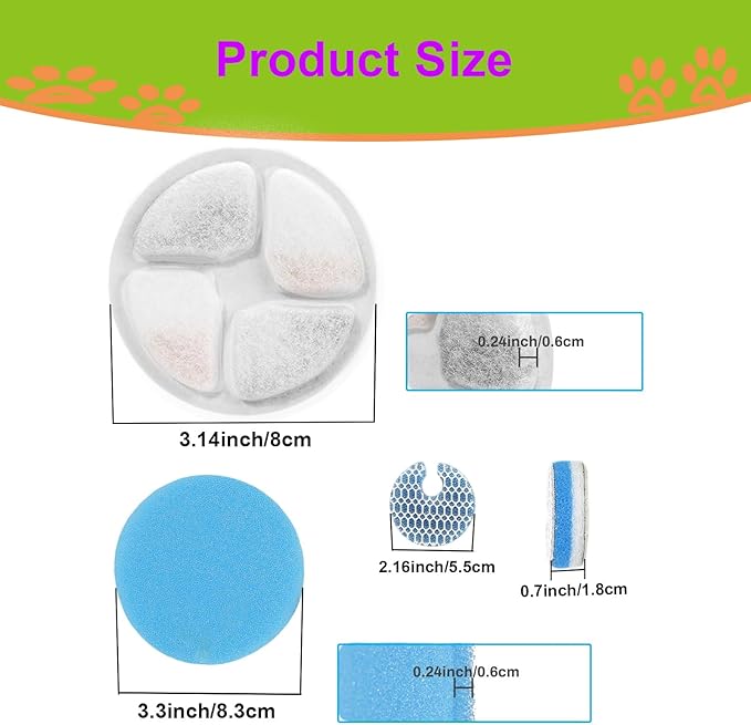 Cat Water Fountain Filter,Cat Fountain Filters Replacement for Round 2L/67oz Stainless Steel Pet Water Fountain,5 Pack Pet Fountain Filter Replacement