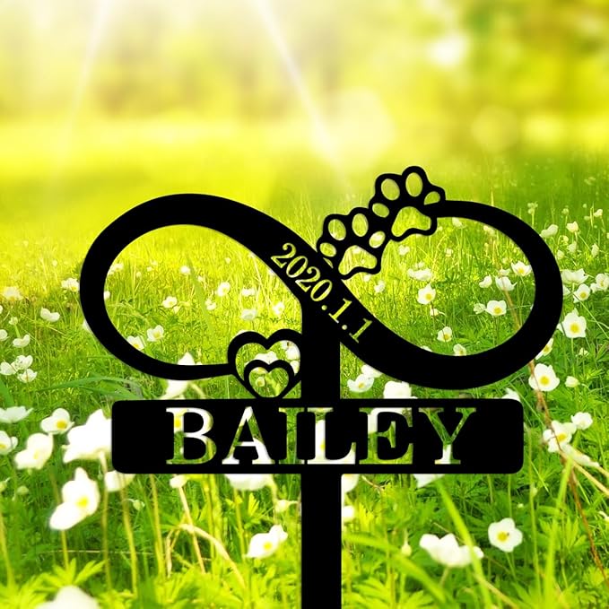 Custom Cat Name Memorial Grave Stake, Personalized Cat Memorial Grave Marker with Heart and Paws Metal Engraved Sign, Cat Memorial Stake Metal Sign Headstone Pet Plaque Burial Stake