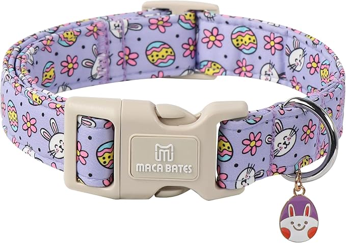 Maca Bates Easter Day Purple Egg and Bunny Dog Baisc Collar for Extra Small Boy Girl Dogs,Cute Eggs Soft Durable Adjustable Easters Rabbit Puppy Collors Gift for Male Female Pet
