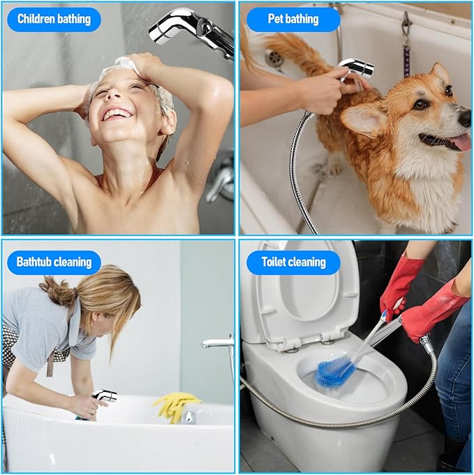 Pet Shower Sprayer, 6.6ft Extra Long Hose Dog Shower Attachment, Adjustable Rate Pet Shower Sprayer, Home Shower Attachment Spray Kit for Pet Bathing, Bathroom Cleaning