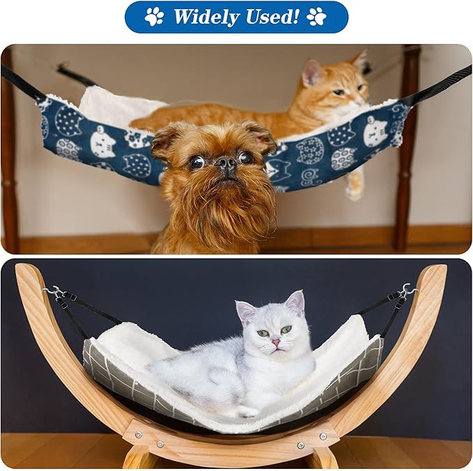 Jetec 2 Pieces Reversible Cat Hanging Hammock Soft Breathable Pet Cage Hammock with Adjustable Straps and Metal Hooks Double Sided Hanging Bed for Small Dogs Rabbits(Cat and Plaid,L)