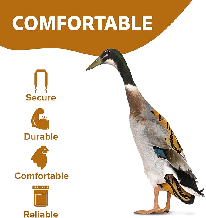 Hen Holster Starter Kit - Wrap-Around Runner Duck Diaper w/ Removable Liner & Fixed Tab - Durable, Secure Fit, Easy-to-Wear - Essential Duck Supplies for Real Ducks, Made in USA - Tiger