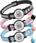 3 Pack -smart ID tag with Breakaway Cat Collars with Bell Reflective Strap, Lightweight Kitty Kitten Collars Pink Blue Collar for Female Girl Cats Male Boy Cats(Black & Blue & Pink)
