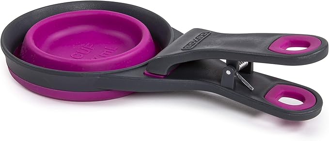Dexas Pets Collapsible KlipScoop Collapsible Dry Dog Food Scoop and Dog Food Bag Clip, 1 Cup Capacity, Fuchsia