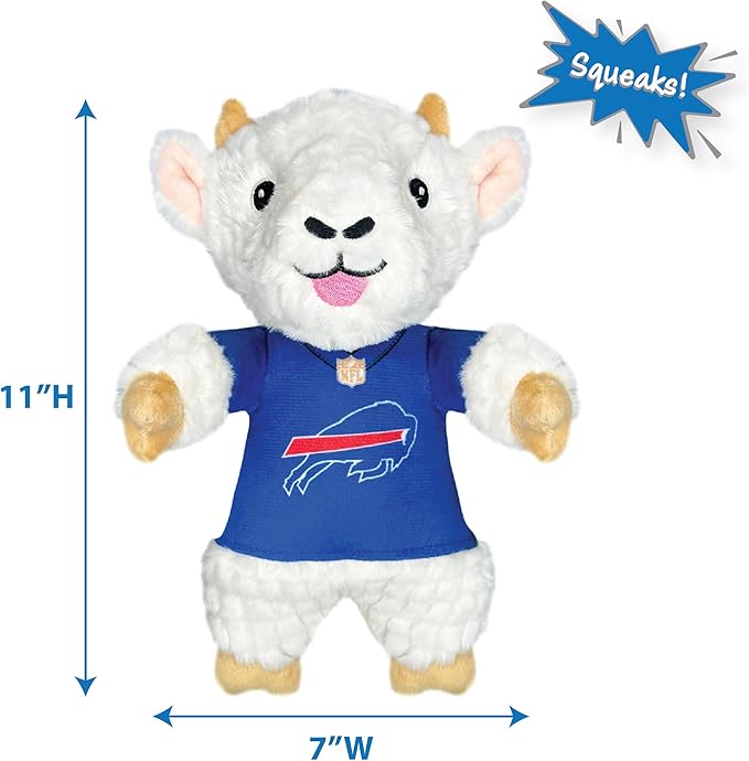 Pets First NFL Buffalo Bills Goat Plush Toy for Dogs and Cats with Squeaker, Wearing a Team Jersey! Fun & Sporty Goat Shaped Dog Chew Toy, Interactive Pet Toy