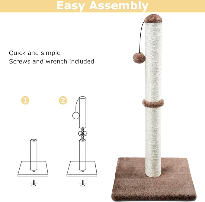 Dimaka 29" Tall Cat Scratching Post, Claw Scratcher with Sisal Rope and Covered with Soft Smooth Plush, Vertical Scratch [Full Strectch] for Standard Size Cats (Dark Brown, 29 inches for All Cats)