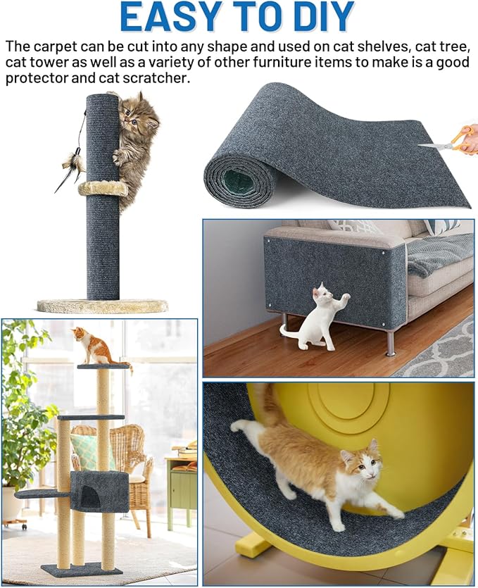 Cat Scratch Couch Furniture Protector, 78.7in x 15.8in Self-Adhesive Cat Scratch Mats, Trimmable DIY Cat Scratcher Pads for Wall, Couch Corner, Cat Tower and Replacement Pads (Gray)
