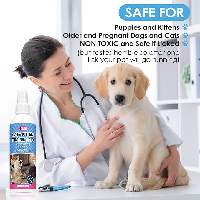 Natural Cat Deterrent Spray, 8.45 FL Oz Cat Repellent Indoor for Cat and Kitten, Anti-Scratch Cat Training Spray for Furniture, Curtain, Floor & Plant, Indoor & Outdoor Use