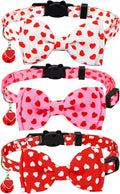 JarThenaAMCS 3Pcs Valentine's Day Cat Collar Love Heart Bowtie Collar with Breakaway Bell Red White Pink Adjustable Kitten Collar for Girl Boy Cat Small Pet