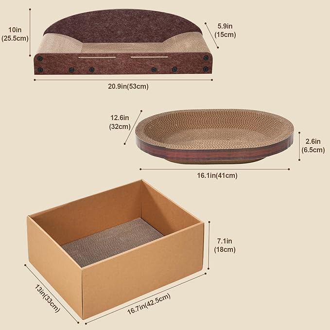 Avont Cat Scratcher Set, 3 Pcs Cardboard Cat Scratchers for Indoor Cats Durable Corrugated Cardboard Scratch Board Bed Lounge Box Toys for Kittens, Furniture Protector for Couch