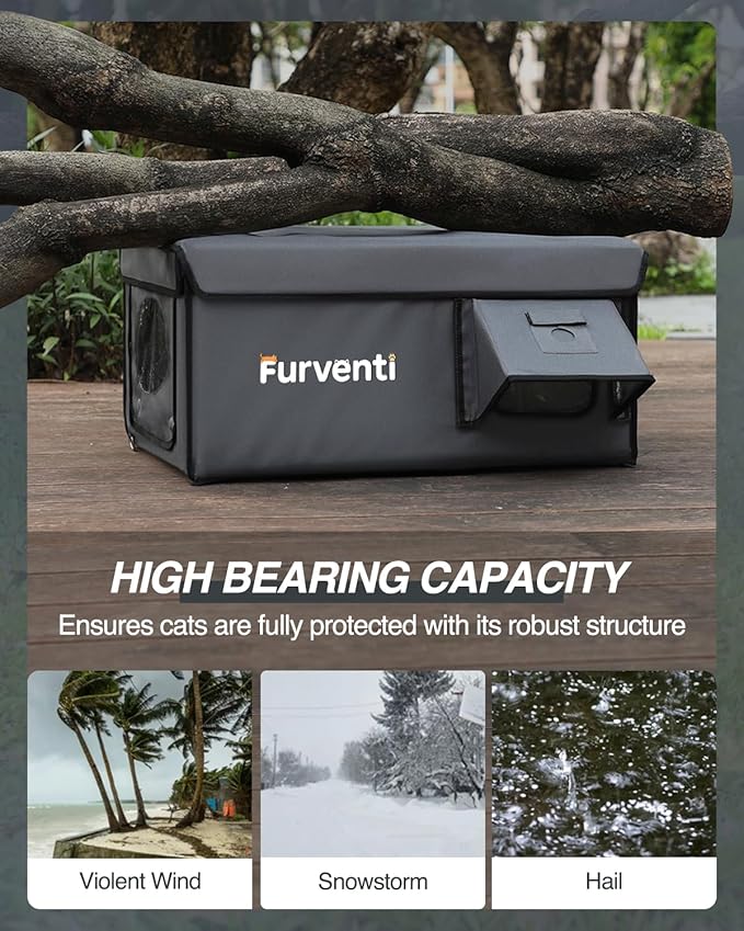 Outdoor Heated Cat House in Winter,Extremely Insulated & Weatherproof,Feral Cat Shelter with Waterproof Eaves & Escape Door for Outside Stray Barn Cat(Dark Grey,25.85"x16.3"x13.4")