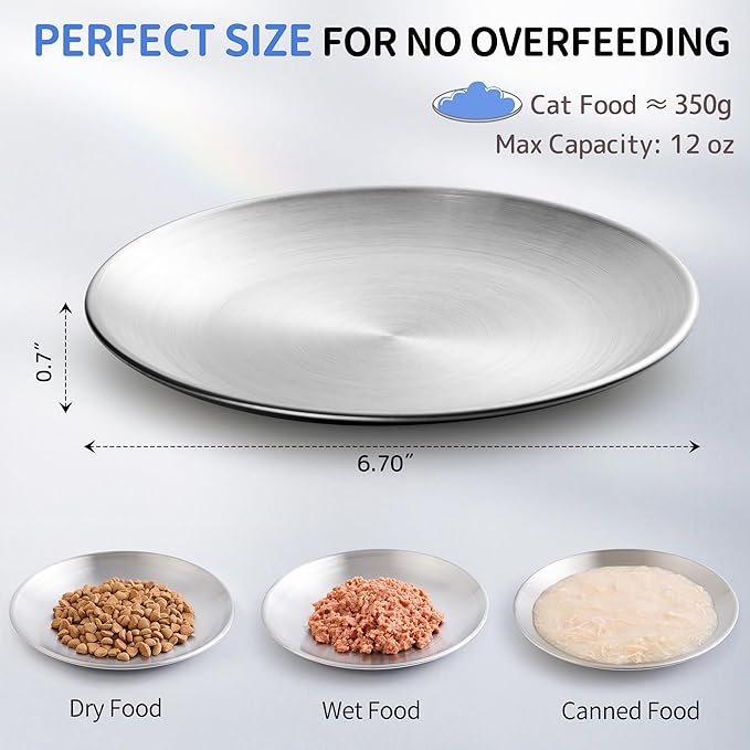 WROSWT 304 Stainless Steel Cat Plates for Wet food, 6.7" Shallow/Wide Whisker Friendly Cats Food Bowls, Non-Slip Silicone Base,Easy to Clean Indoor Cat Feeding Dishes, 3 Pack