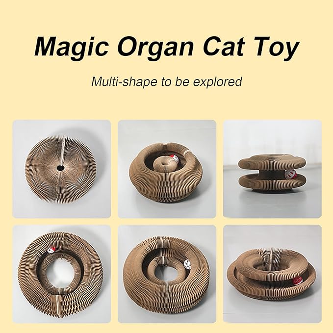 Kitty Curls Cat Toy, Magic Organ Cat Interactive Scratcher Cardboard with Bell Ball, Foldable & Changeable Accordion Shape Exercise Anxiety Relief Toy for Indoor Cats (2PCS)