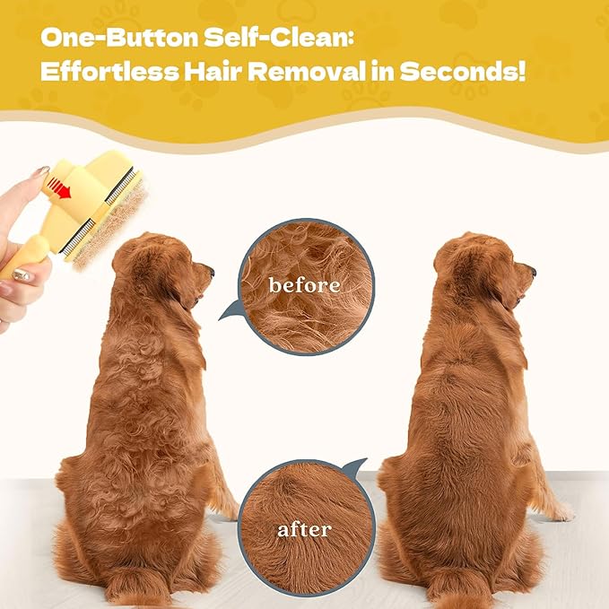 TerraKin 2-Pack Flea Comb for Cats & Dogs, One-Click Self-Cleaning Pet Grooming with Release Button, Long & Short Stainless Steel Teeth for Deshedding, Removing Fleas & Massaging,Orange