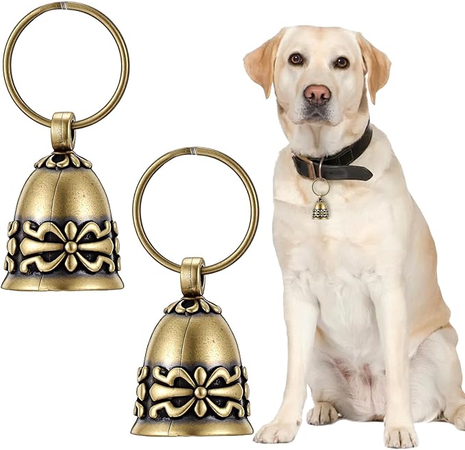2Pcs Copper Collar Bells for Small Pets, 0.75 Inch Vintage Brass Jingle Bells, Ideal for DIY with Anti-Lost ID Pendant Tags, Retro Pet Craft Bell Charms for Cats & Puppies