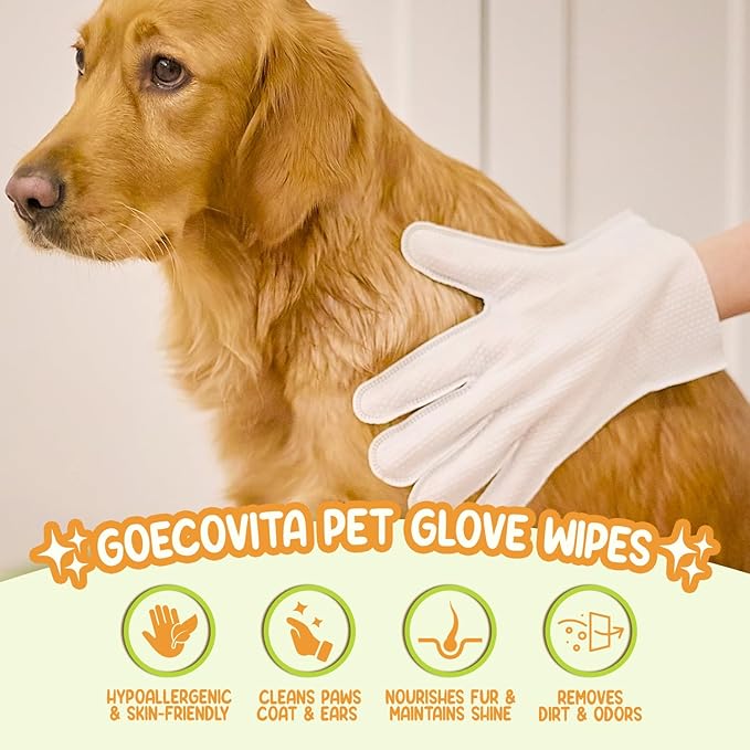 Pet Deodorizing Glove Wipes for Dogs & Cats | Nourish & Clean Fur & Skin | Coconut Oil & Chamomile Rinse-Free Wipes | Bathing Glove Wipes for Daily Care | Natural, Hypoallergenic (8 Pack)