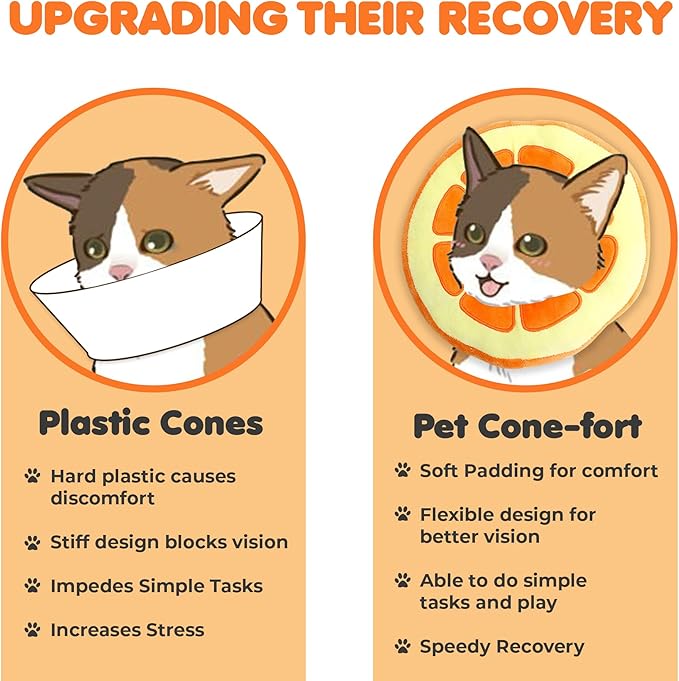 SunGrow Cat Cone Collar Soft, Stop Licking E Collar for Recovery, Post Surgery Stress Relieving with Adjustable Strap Enclosures, Orange