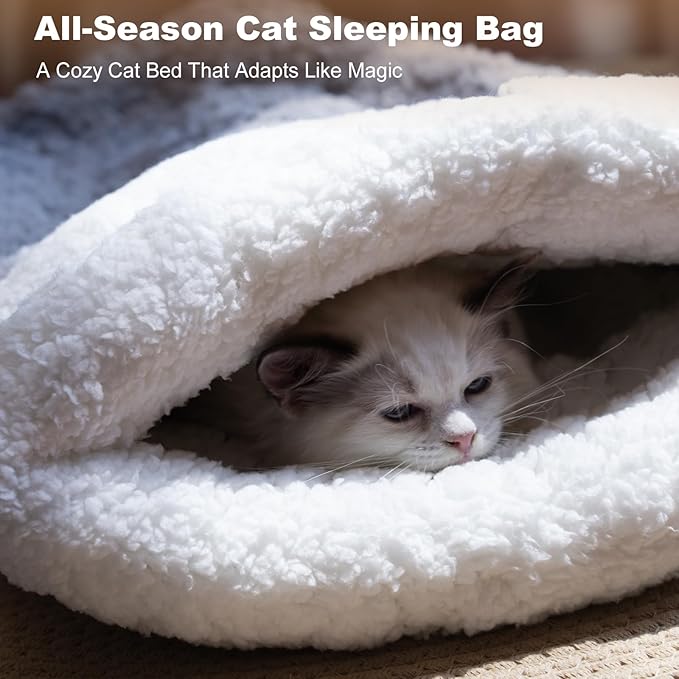 Cat Cave 4 in 1 Cat Sleeping Bag Cute Self Warming Cat Bed Cave with Plush Portable Snuggle Sack/Hideway for Indoor Cats & Small Pets Grey 21×17 Inch