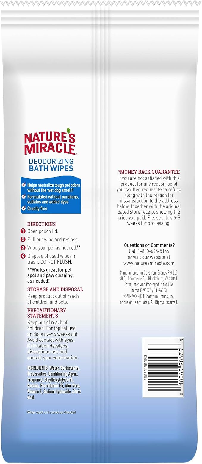 Nature's Miracle Deodorizing Bath Wipes Sunkissed Breeze Scent, 100 ct (Pack of 3)
