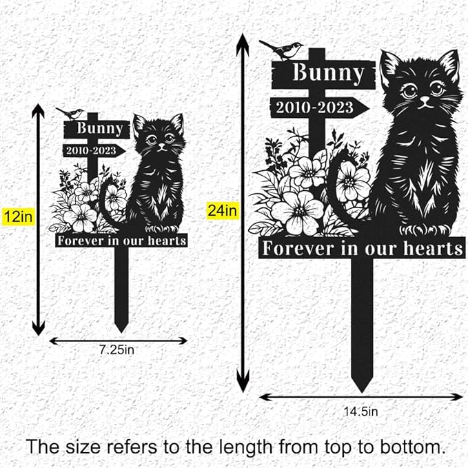 Custom Flowers Cat Memorial Garden Stake Personalized Bird Cat Memorial Grave Marker,Metal Cat Memorial Stake Yard Sign for Garden Lawn Cemetery,Customized Cat Memorial Plaque Burial Stake