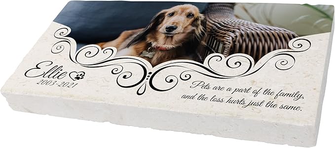 Custom Dog Memorial Stone, Personalized Pet Headstones for Dogs, Outdoor Pet Grave Markers with Photo Print and Text, Loss of Pet Sympathy Gift, 12”x6”x1.25" Pet Grave Stone (D. Ellie Design)