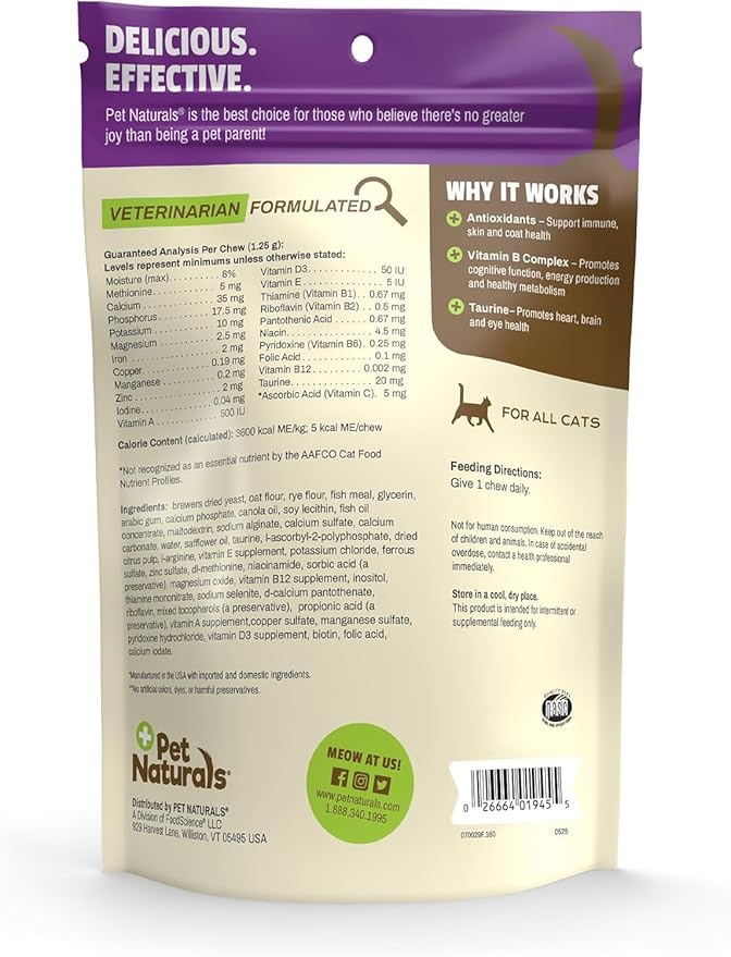 Pet Naturals Daily Multi Multivitamin Soft Chews for Cats, Vet Formulated with Biotin, Taurine, Calcium, and Arginine, Gentle Formula, Value Size, Fish, 160 Count