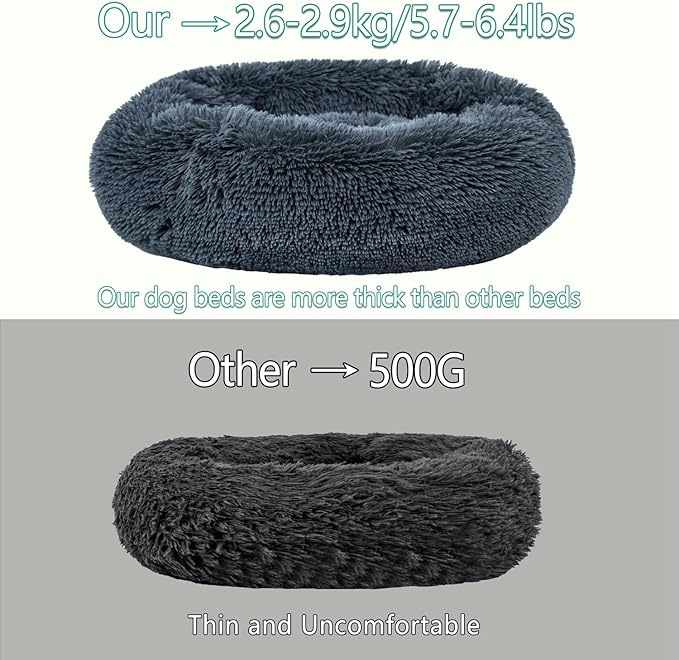 Calming Dog Bed for Big Dogs, 39'' Round Anti-Anxiety Warm Fluffy Plush Faux Fur Bed, Soft Anti-Slip Donut Washable Big Pet Bed, Cozy Big Dogs Bed, Fits up to 100 lbs Pets