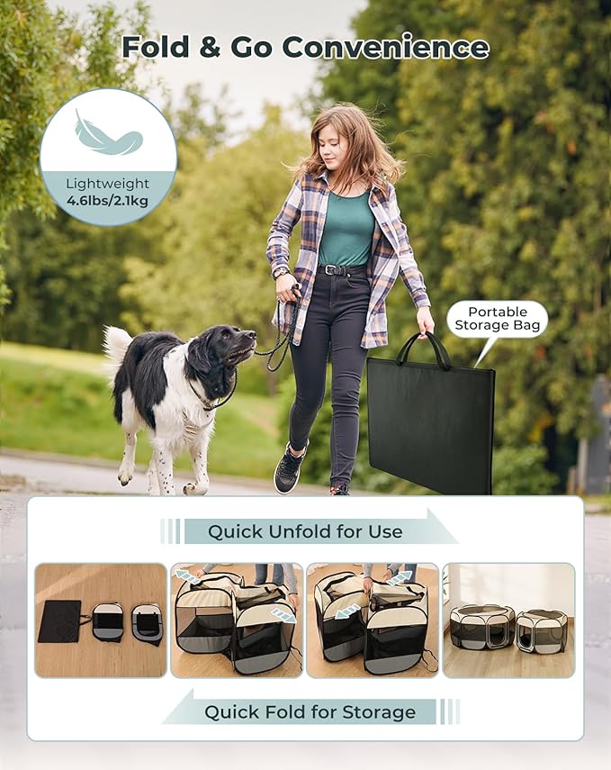 Cat Playpen, 60"x 24" Large Portable Puppy Playpen, 2-Room Foldable Dog Playpen for Indoor Outdoor Dogs, Cats, Small Animals with Carrying Case